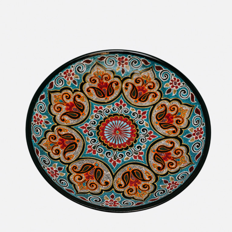 Unik handgjord dekorativ tallrik från Uzbekistan, 32 cm, droppteknik